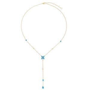 Turquoise Enamel Flower 14K (or 18k upon request) Yellow Gold Lariat Necklace